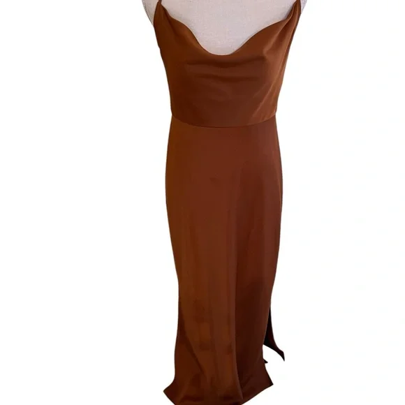 Anthropologie Sachin & Babi Copper Satin Charmeuse "Cali" Cowl Neck Slip Dress - Picture 3 of 13